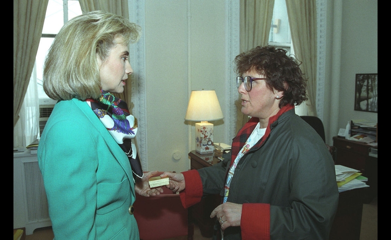 Public Domain photo of Lieberman and then-First Lady Hillary Clinton, March 1993