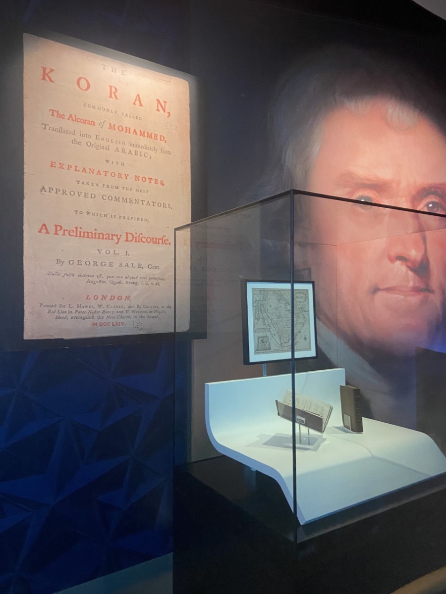 A translation of the Quran once owned by Thomas Jefferson on display at the USA Pavilion at Expo 2020 Dubai. Photo by Nicholas J. Cull.