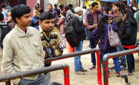 Students outside the cafe at Banaras Hindu University
