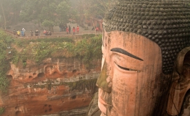 Giant Buddha sculpted into the cliff at Leshan, China