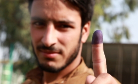 An Afghan man votes in Khost Province, Afghanistan.