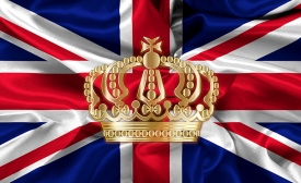 Crown on British flag. Flag by kjpargeter via freepik.com. Crown via clipart-library.com.