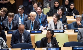 Korean k-pop band BTS at the United Nations Youth Strategy launch, New York, September 24, 2018 by Paul Kagame via Flickr (CC BY-NC-ND 2.0).