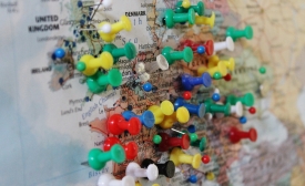 From the world map in St. Columba's, Largs: where visitors from around the world had put in pins to denote their home-town.