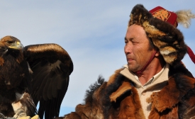 Kazakh eagle hunter in Altai Tavan Bogd National Park, Mongolia.