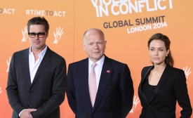 Foreign Secretary William Hague with UN Special Envoy Angelina Jolie and Brad Pitt