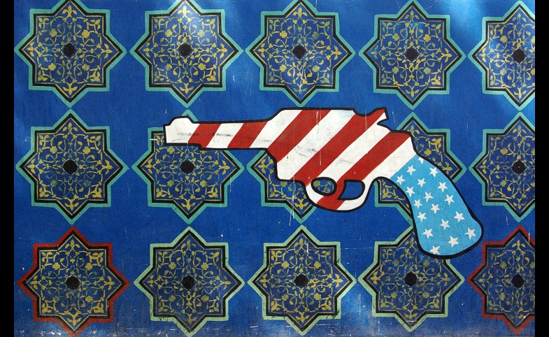 Photo reprinted courtesy Phillip Maiwald (Nikopol), via Wikimedia Commons Graffiti on the U.S. embassy in Tehran