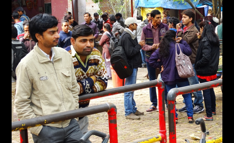 Students outside the cafe at Banaras Hindu University