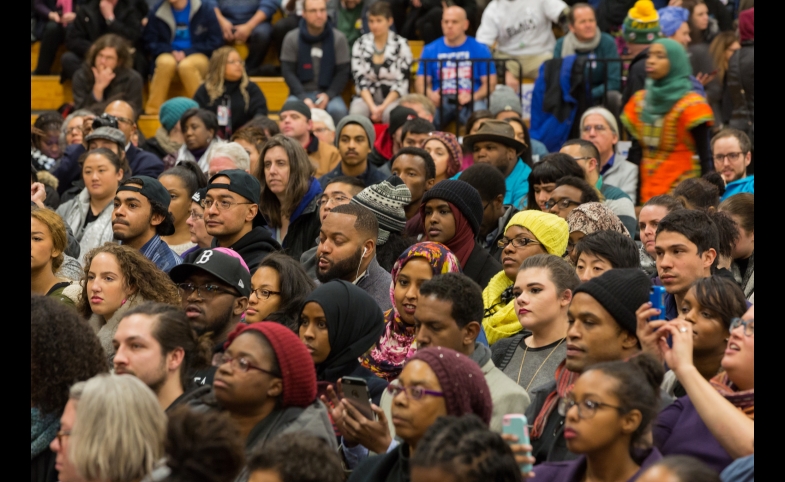 Crowd at NOC #BlackForumMN with Bernie Sanders