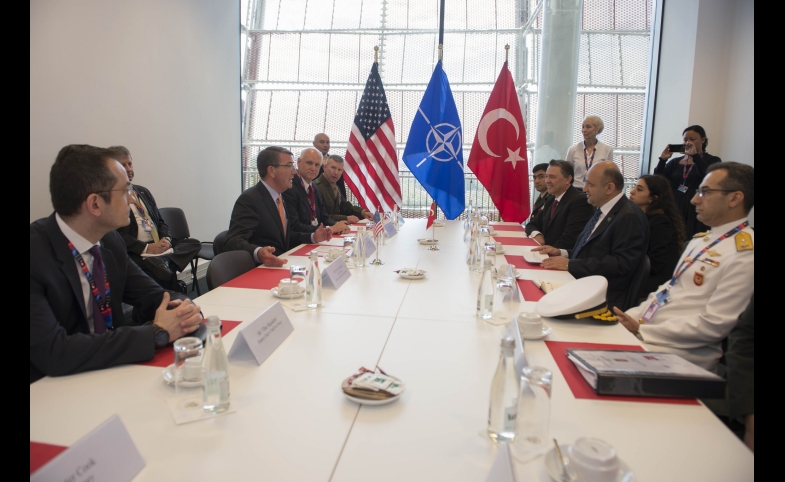 WARSAW, Poland (July 9, 2016) Secretary of Defense Ash Carter meets with Turkish Minister of Defence Vecdi Gönül at the 2016 NATO summit in Warsaw, Poland July 9, 2016. (DoD photo by Navy Petty Officer 1st Class Tim D. Godbee)(Released)