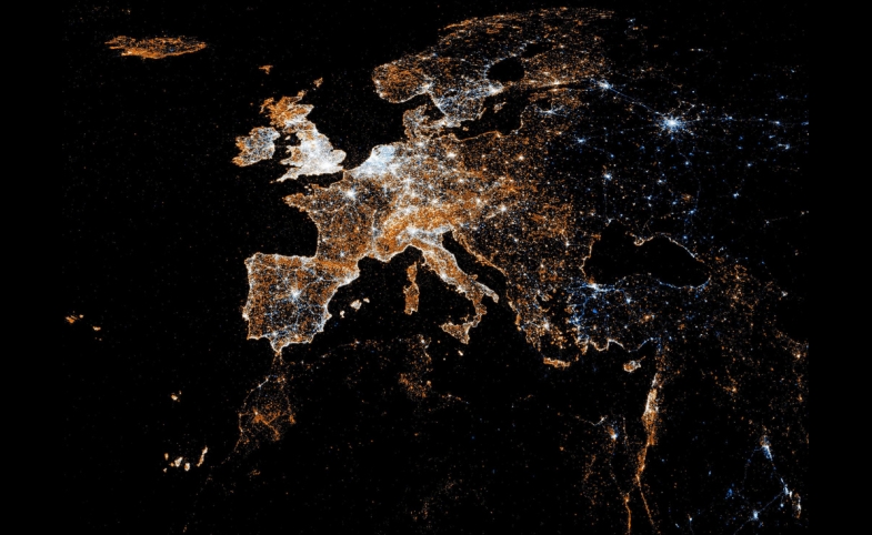 European Detail Map of Flickr and Twitter Locations, by Eric Fischer