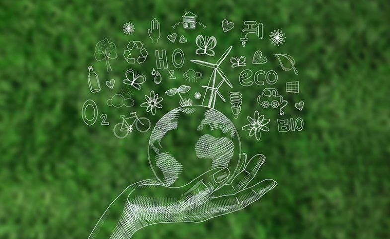 Image of green/sustainable symbols above a hand by freepik via freepik.com