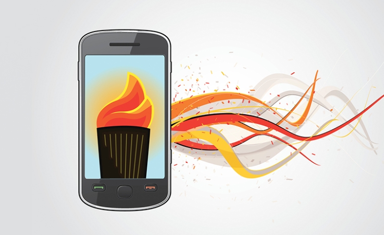 Image of Olympic torch on mobile screen via iStock