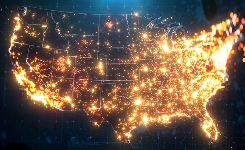 Image of U.S. cities lit up via iStock.com