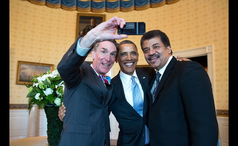 An American selfie with Barack Obama, Neil DeGrasse Tyson, and Bill Nye