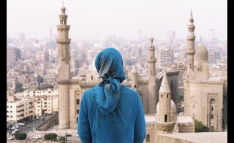 Hijabi in front of a mosque in Cairo
