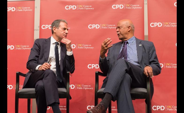 Photo of Under Secretary Richard Stengel and USC Annenberg Dean Ernest J. Wilson by David Scavone