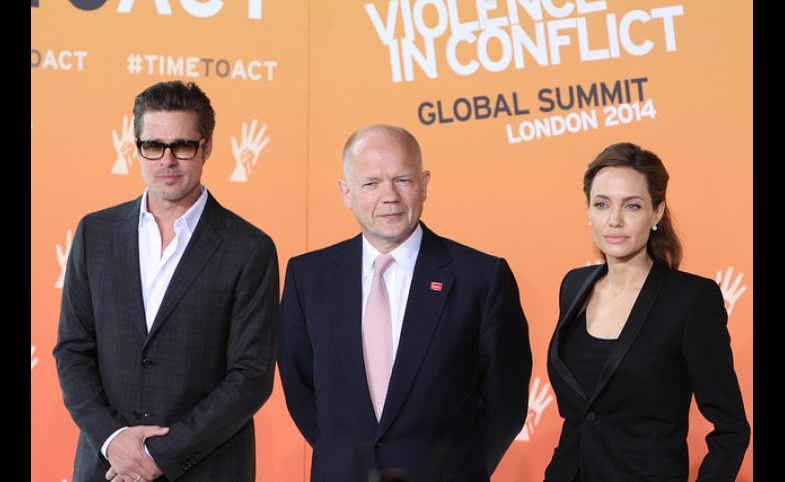 Foreign Secretary William Hague with UN Special Envoy Angelina Jolie and Brad Pitt