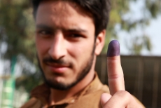 An Afghan man votes in Khost Province, Afghanistan.