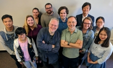 Conrad Turner with USC Annenberg Professor Nicholas J. Cull and students of cultural diplomacy. Photo by Joseph Lim.