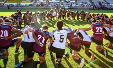 Fiji’s national women’s rugby union team, the Fijiana, joining the Australian Super W team, the Queensland Red’s in a friendly tour of Australia in early 2020. (Credit: Oceania Rugby)