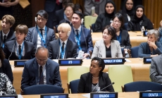 Korean k-pop band BTS at the United Nations Youth Strategy launch, New York, September 24, 2018 by Paul Kagame via Flickr (CC BY-NC-ND 2.0).
