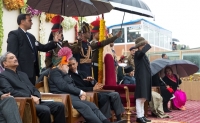 President Barack Obama speaks with Prime Minister Narendra Modi at the 2015 Republic Day Parade