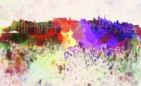 Edinburgh Skyline in Watercolor Background, by Paul Rommer